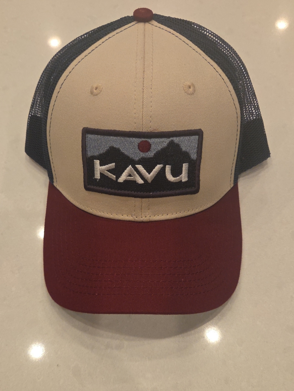 Kavu Kids Two-Tone Trucker Hat - Beige Front with Burgundy Brim